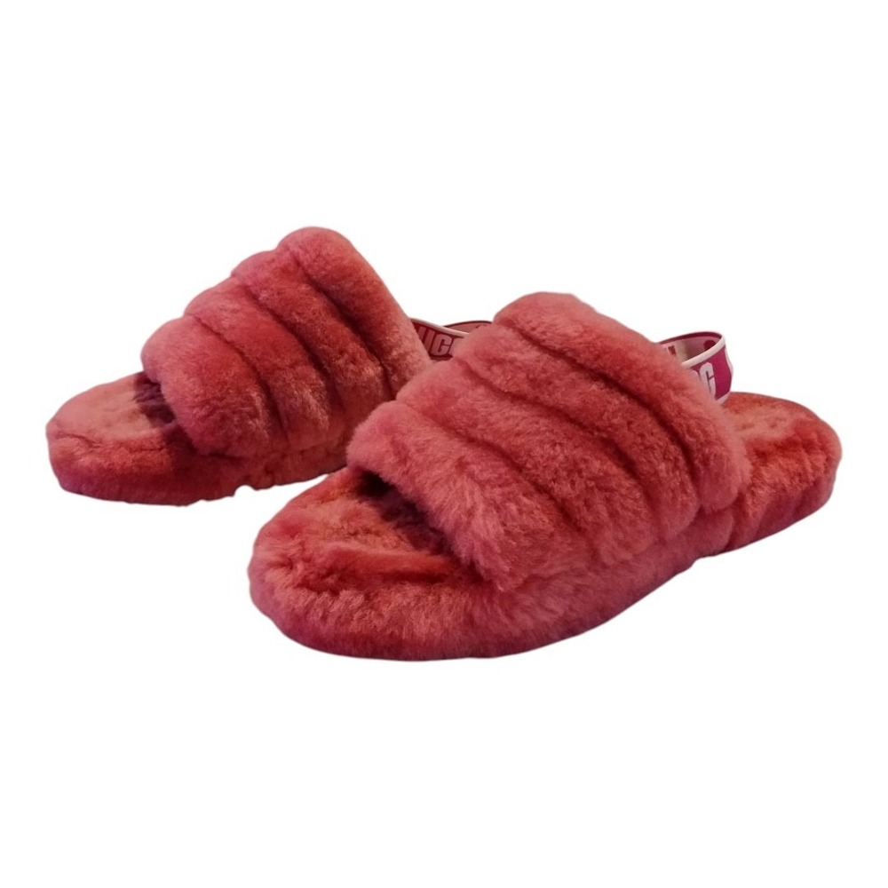 UGG Fluff‎ Yeah Slides Pink Sandals Sheepskin Comfy Slingbacks Fuzzy Sz 4